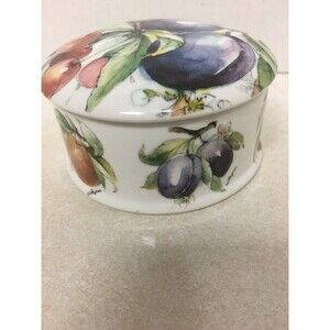 Plums Cherries Staffordshire Fine Bone China Trinket Box Made in England Fruit